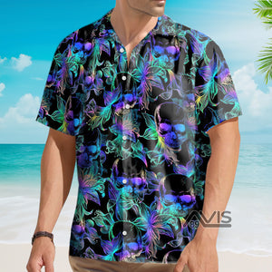 Avis89 Psychedelic Hippie Colored Spiral Twisted Skulls - Hawaiian Shirt