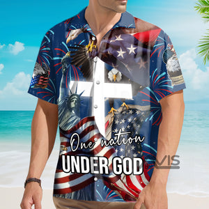 Jesus One Nation Under God Blue Aloha - Hawaiian Shirt