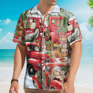 Christmas Red Truck With Xmas Tree And Little Puppy - Hawaiian Shirt