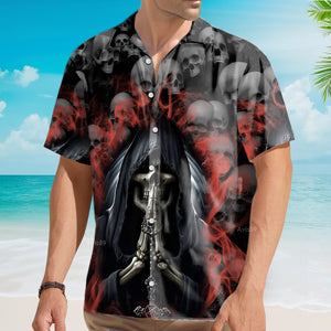 Red Smoke Grim Reaper Surrounded By Skulls - Hawaiian Shirt