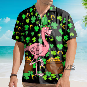 Avis89 St. Patrick's Day A Flamingo And The Pots Of Gold - Hawaiian Shirt