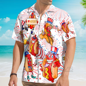 Avis89 Independence Day 4th Of July Funny Hot Dog American Flag - Hawaiian Shirt