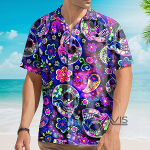 Avis89 Psychedelic Hippie Colorful Tiny Skull - Hawaiian Shirt\