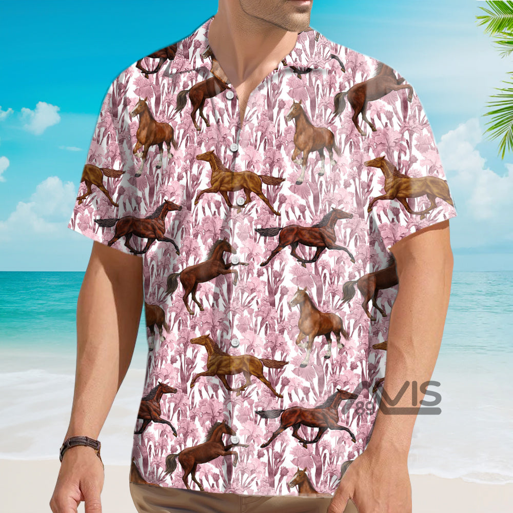 Avis89 Horse Racing Floral Pink Flowers - Hawaiian Shirt