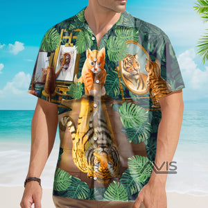 Avis89 Cat And Tiger Leaf - Gift For Cat Lovers - Hawaiian Shirt