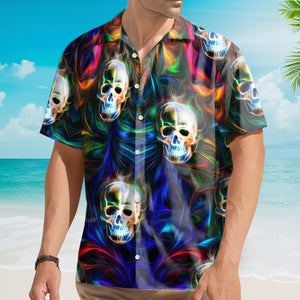 Avis89 Psychedelic Hippie Rainbow Lightning Skull - Hawaiian Shirt