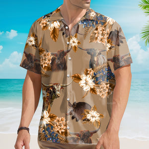 Everything's More In Texas Armadillo And Longhorn Texas Hawaiian Shirt For Men