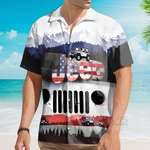 Avis89 Jeep Mountain America Flag Style - Gift For Men And Women - Hawaiian Shirt