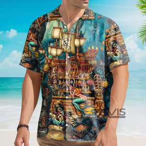 Avis89 Vintage Map Print Skull Pirate Treasure - Hawaiian Shirt