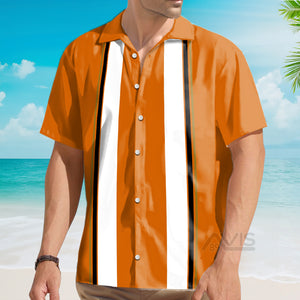 Avis89 Geometric Striped Orange And White - Hawaiian Shirt