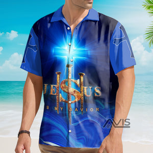 Jesus Is My Savior Blue Aloha - Hawaiian Shirt