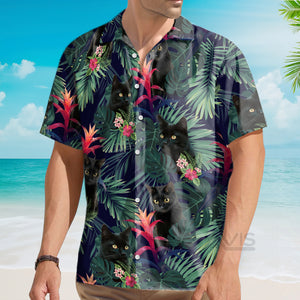 Avis89 Black Cat And Tropical Pattern Funny Themed - Hawaiian Shirt