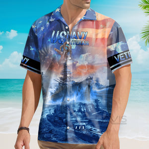 Avis89 Navy Ships At Sea And Anchors US Veteran - Hawaiian Shirt