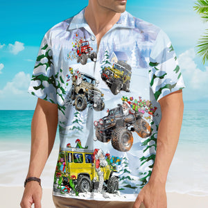 Christmas Santa Riding Monster Jeep - Hawaiian Shirt