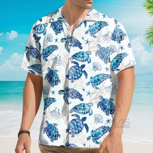 Avis89 Blue Sea Turtle And Mussel Pattern - Hawaiian Shirt