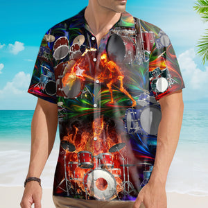 Drum Is My Life Fire Skull Colorful Style - Hawaiian Shirt