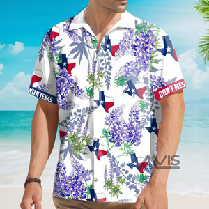 Avis89 Bluebonnet Texas Purple Version Button Down Floral And Flag - Hawaiian Shirt