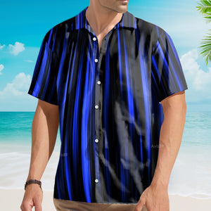 Blue Crazy Striped Flame - Hawaiian Shirt