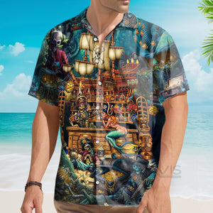 Avis89 Skull Pirate Treasure Night On The Sea Style - Hawaiian Shirt