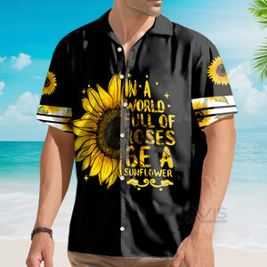 Avis89 Sunflower In A World Hippie Black And Yellow Aloha - Hawaiian Shirt