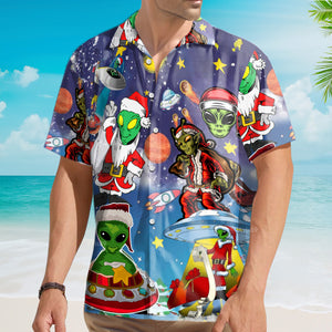 Christmas Alien UFO And The Spaceship - Hawaiian Shirt