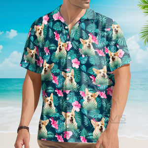 Avis89 Custom Photo Dog Face Floral Leaves Tropical Pattern - Gift For Dog Lovers - Hawaiian Shirt