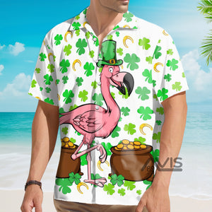 Avis89 St. Patrick's Day A Flamingo And The Pots Of Gold - Hawaiian Shirt