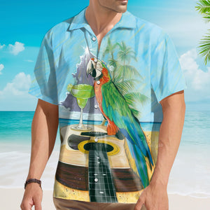 Parrot Let's Play Guitar And Drink Cocktail In Hawaii - Hawaiian Shirt