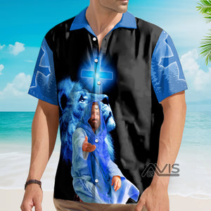 My God Jesus Blue And Black Aloha - Hawaiian Shirt