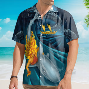 Avis89 Shark Surfing In The  Ocean Blue Pattern - Hawaiian Shirt