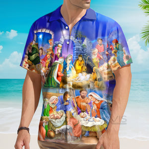 Avis89 Nativity Christmas Birth Of Jesus Blue - Hawaiian Shirt