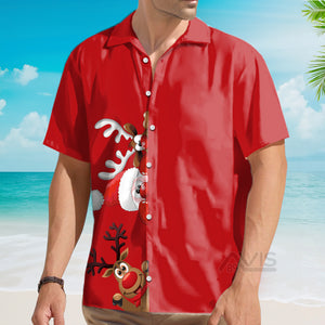 Avis89 Merry Christmas Reindeer Short Sleeve Red - Hawaiian Shirt