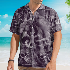 Cthulhu Skull Pattern Flower Purple - Hawaiian Shirt