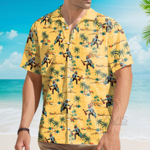 Avis89 Coconut Tree Bigfoot With Guitar Yellow - Hawaiian Shirt