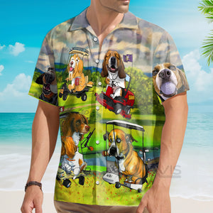 Avis89 Golf Dog Driving Golf Cart Art Style - Gift For Dog Lovers - Hawaiian Shirt