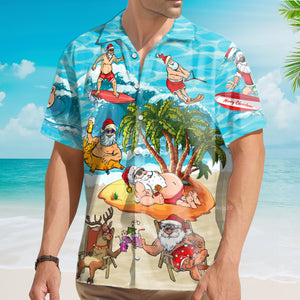 Christmas Santa Claus Chilling On The Beach Mele Kalikimaka - Hawaiian Shirt