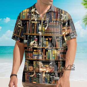 Avis89 Book And Cat Vintage - Gift For Cat Lovers - Hawaiian Shirt