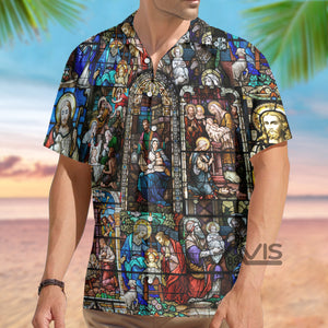 Life Of Jesus Stained Glass Window  - Hawaiian Shirt