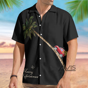 Merry Christmas Car And Coconut Tree Black - Hawaiian Shirt