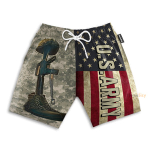 US Army Veteran Helmet Gun Boots - Beach Shorts