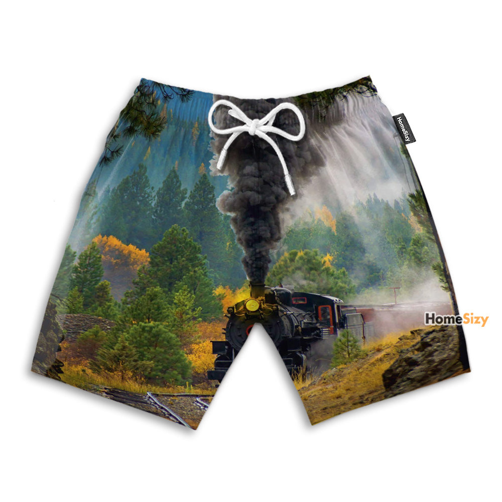 Train Spewing Smoke Tropical - Beach Shorts