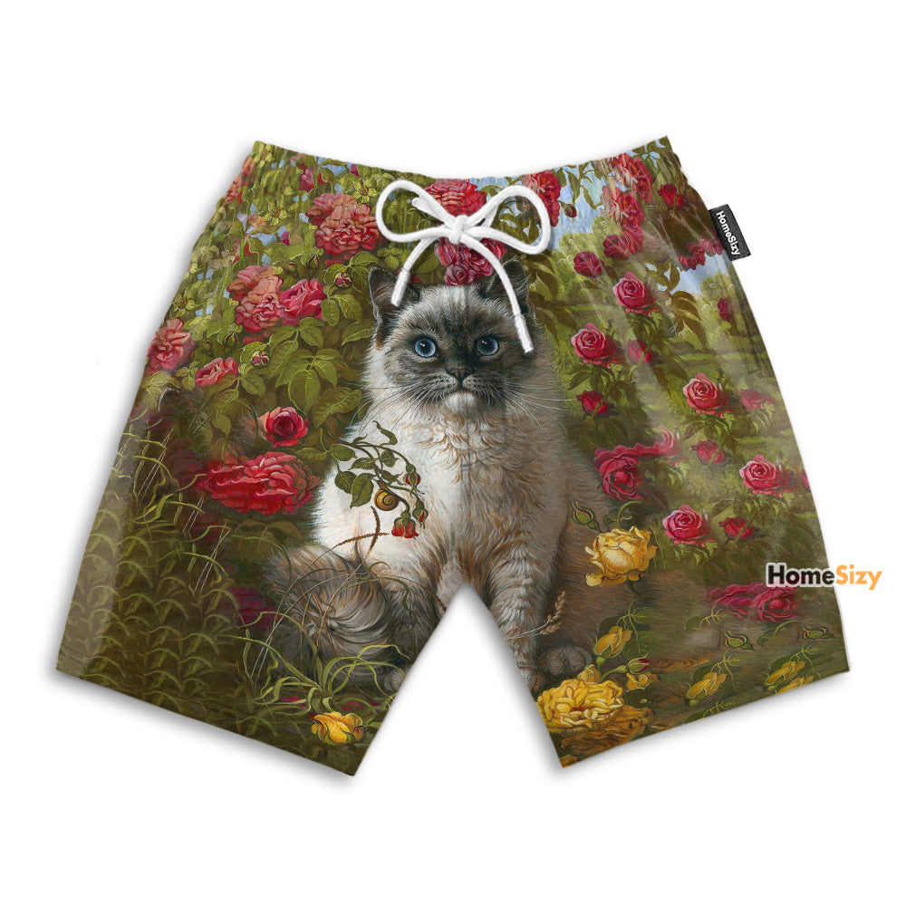 Cute Cats And Flowers Funny - Beach Shorts