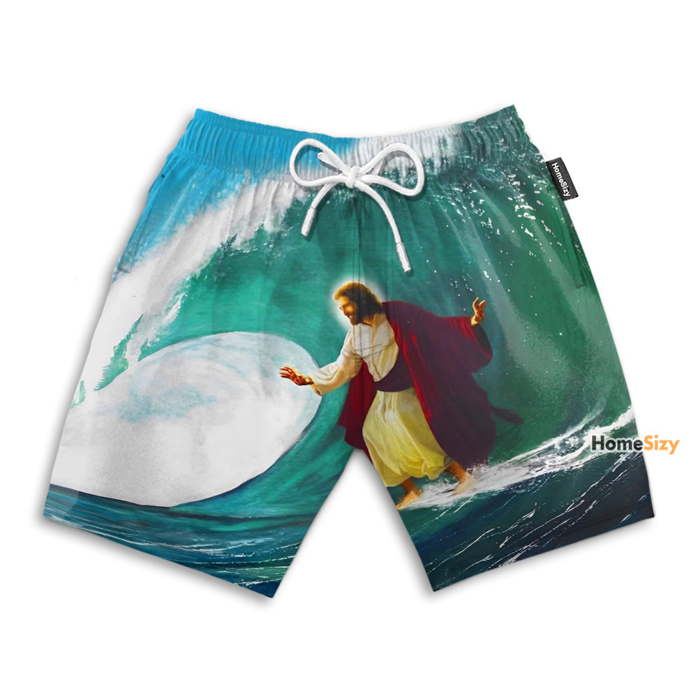 Surfs Up Jesus Funny Tropical - Beach Shorts