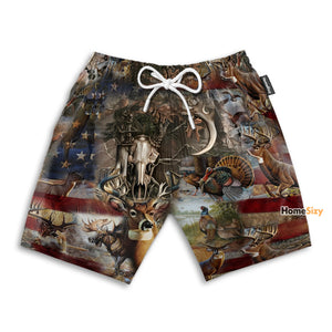 Camo Hunting Animals American Flag Pattern - Beach Shorts