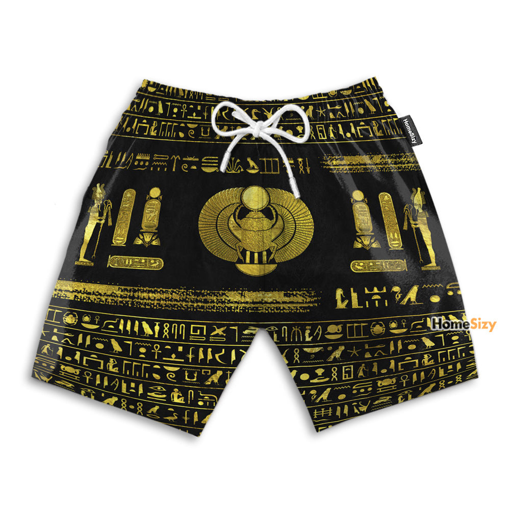 Egyptian Hieroglyphs Golden Pattern - Beach Shorts