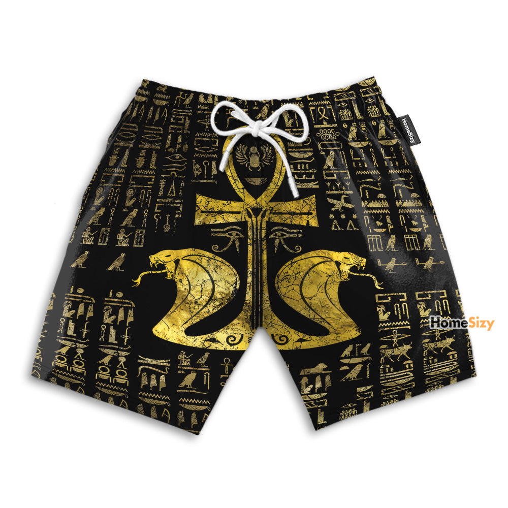 Egyptian Cross Ankh Snake Golden Pattern - Beach Shorts