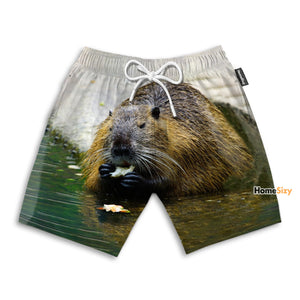 Beaver Eating A Snack Funny Tropical - Beach Shorts