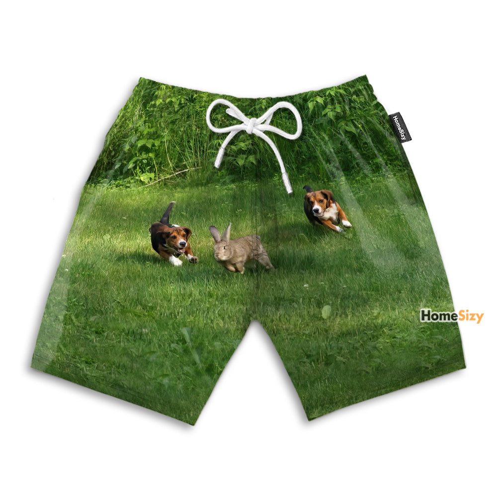 Beagle Chasing Rabbit Funny Tropical - Beach Shorts