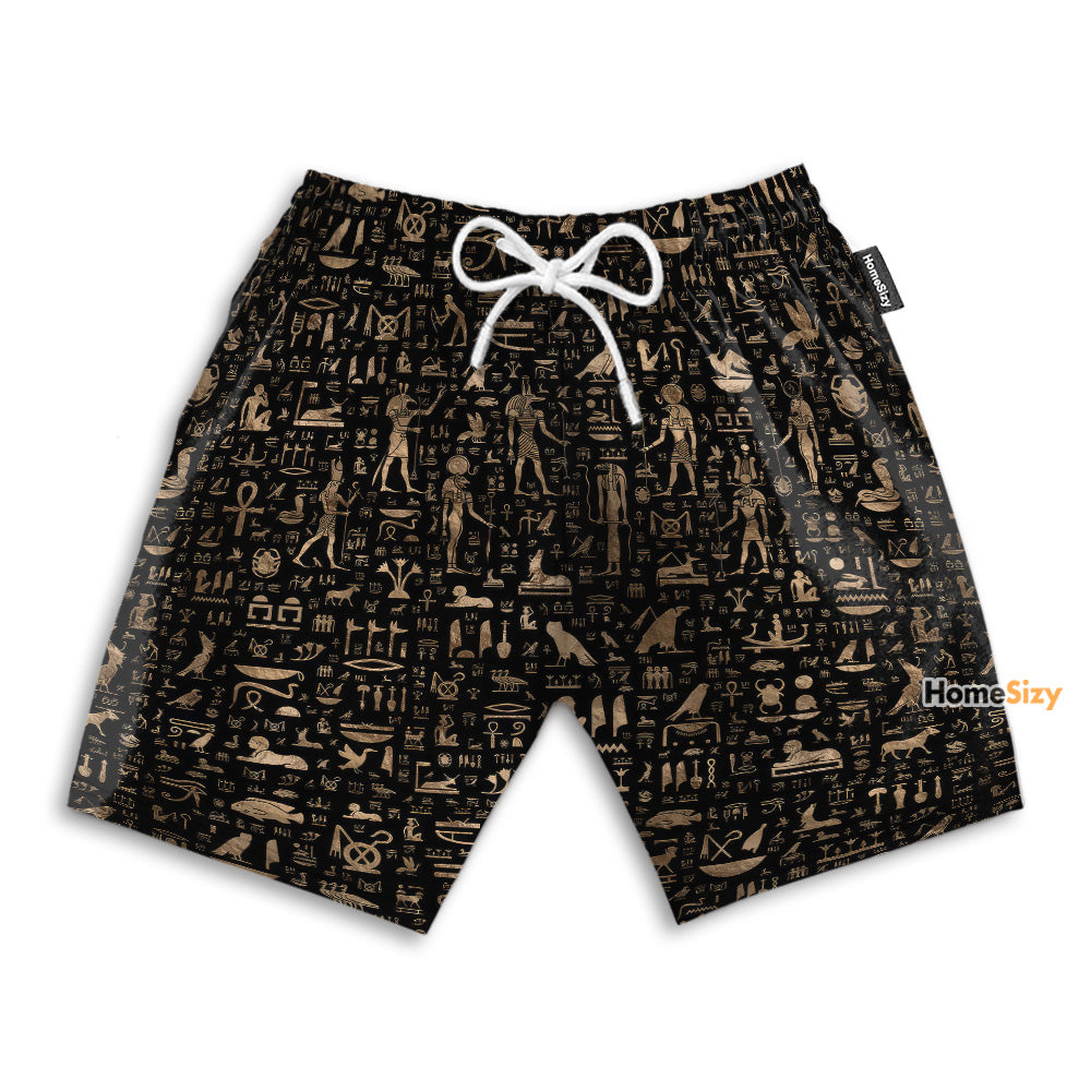 Golden God Jesuss And Hieroglyphs Pattern - Beach Shorts