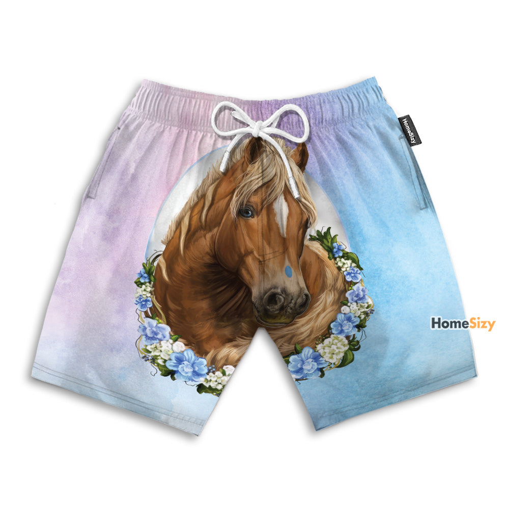 Horse And Flowers - Beach Shorts